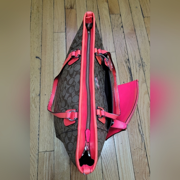 Coach Brown and Red Signature Tote Bag - Picture 8 of 14